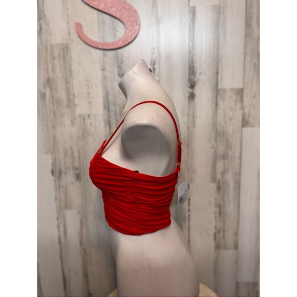 Forever 21 Red Ruched Spaghetti Strap Crop Top Size S - Picture 5 of 8